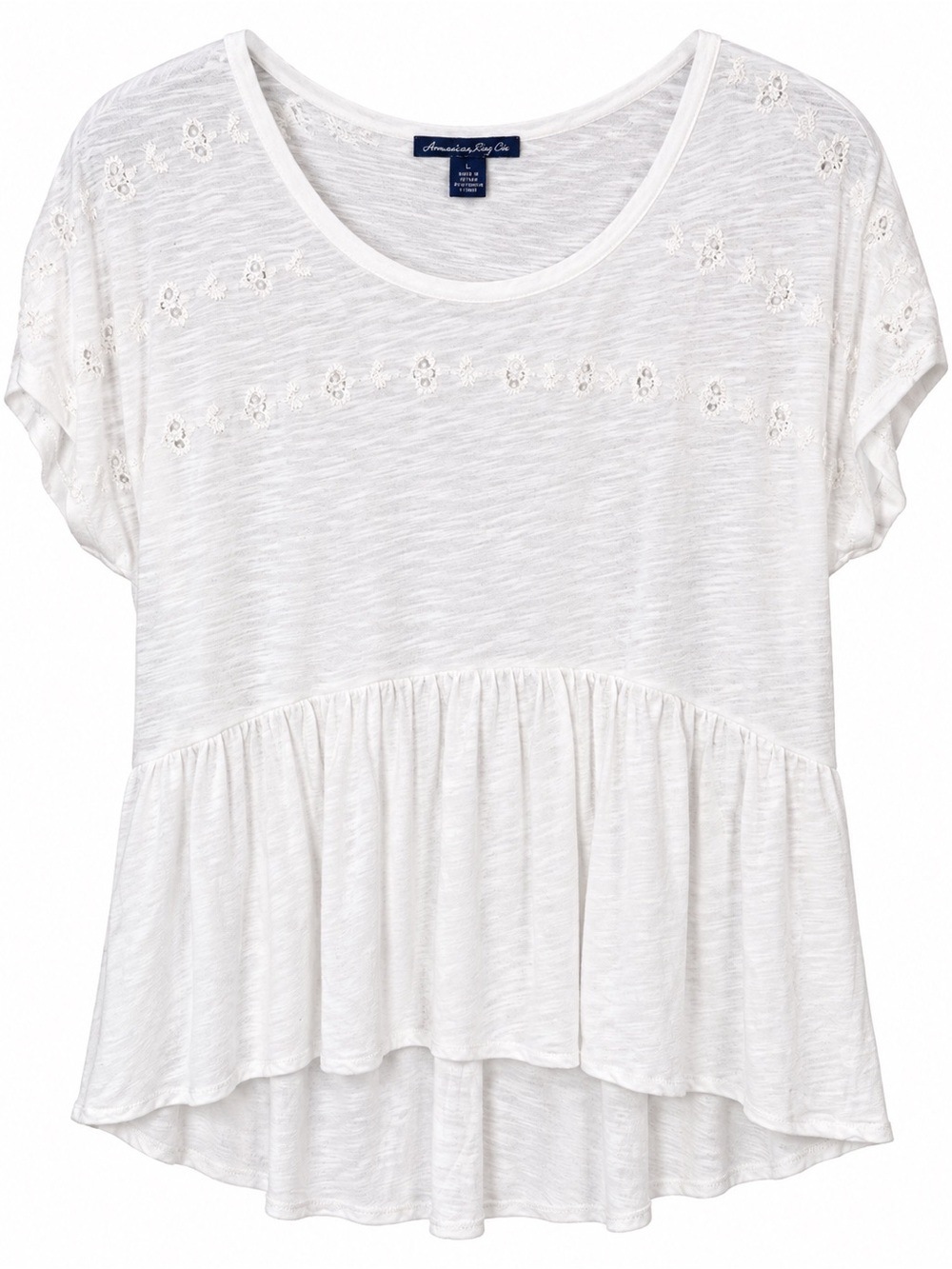 American Eagle Outfitters White Embroidered Peplum Tunic